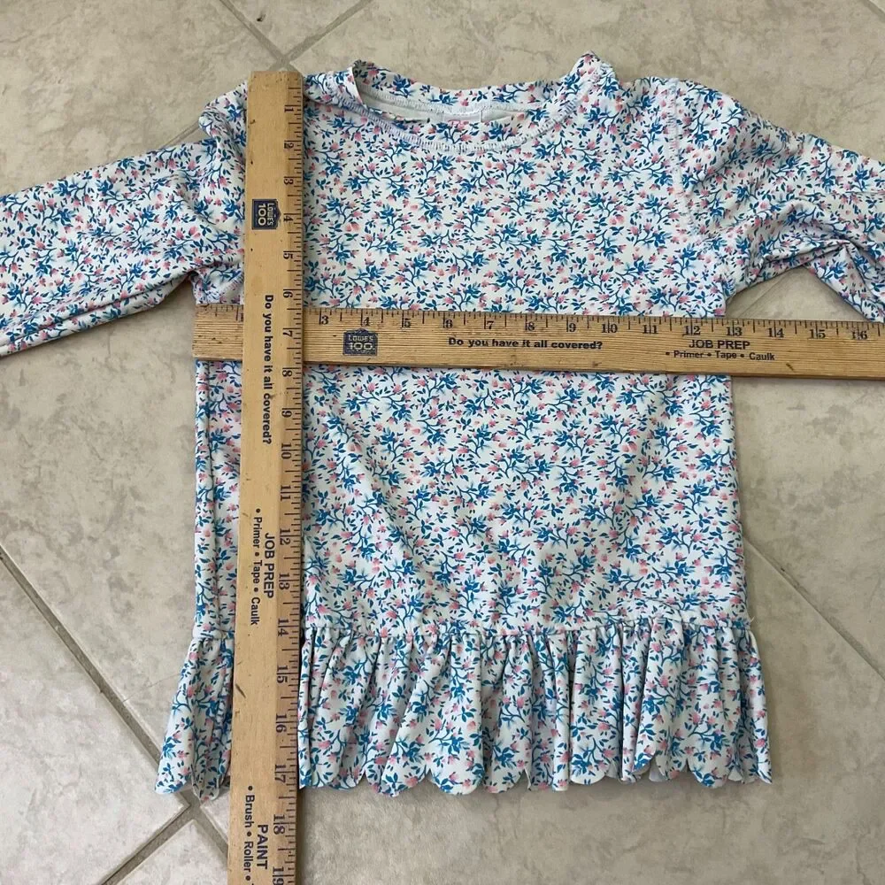 Ruffle Butts Girls Blue/Pink Floral Rash Guard Top Only Size 8 long sleeve